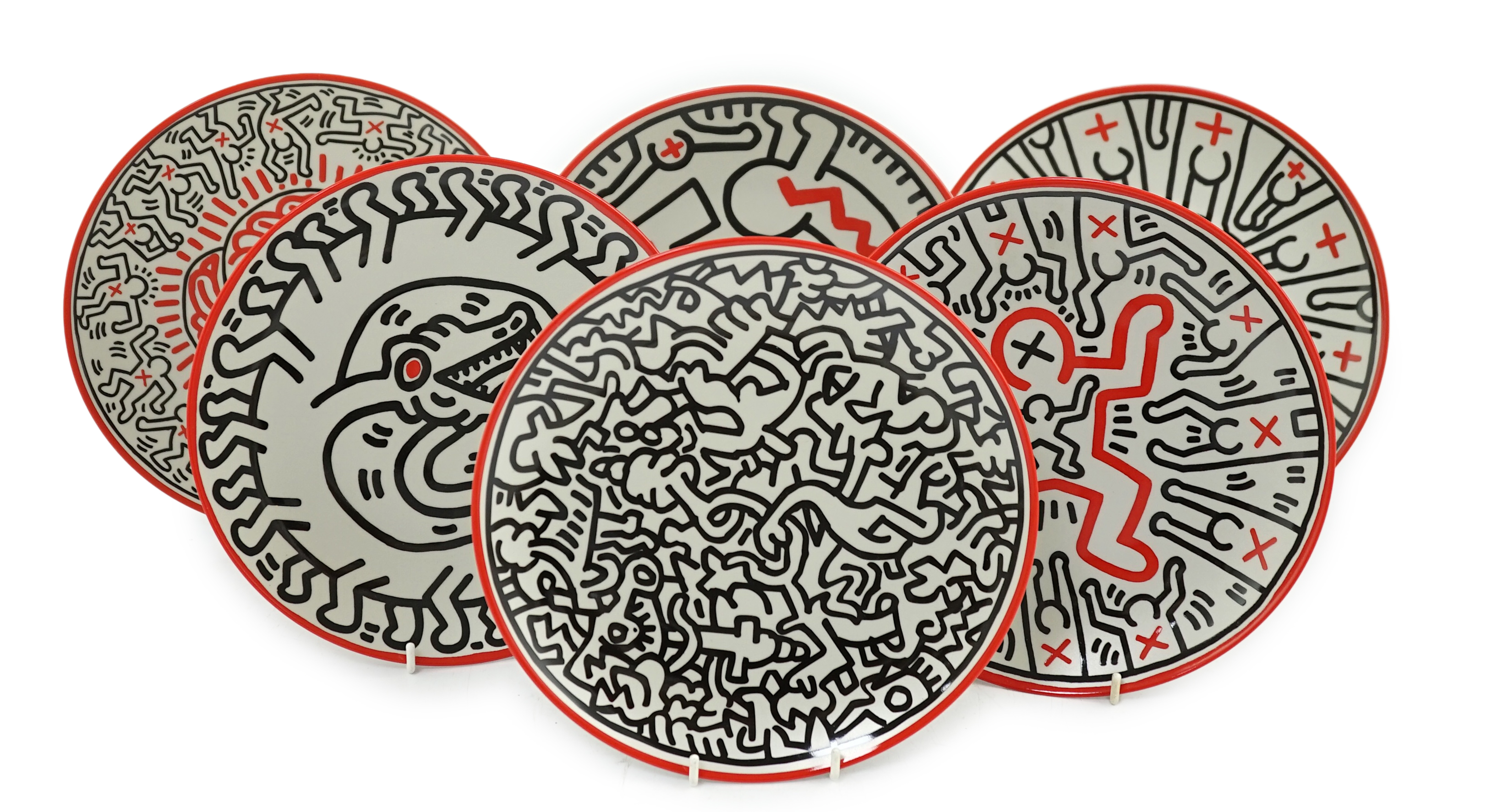 Keith Haring (American, 1958-1990) designs, a set of six Ligne Blanche, Limoges porcelain plates